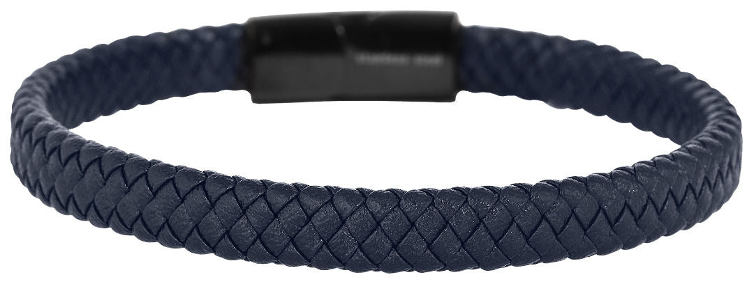 Echtlederarmband, geflochten, blau schwarz