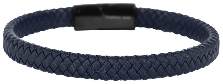 Echtlederarmband, geflochten, blau schwarz