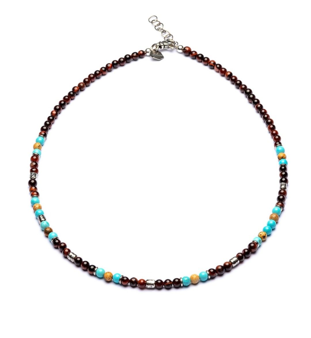 Alberobello - Collier 4 mm Kugeln - 925er Silber rotes Tigerauge, Howlith, Paesi