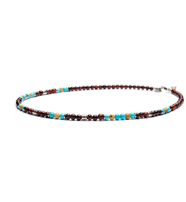 Alberobello - Collier 4 mm Kugeln - 925er Silber rotes Tigerauge, Howlith, Paesi