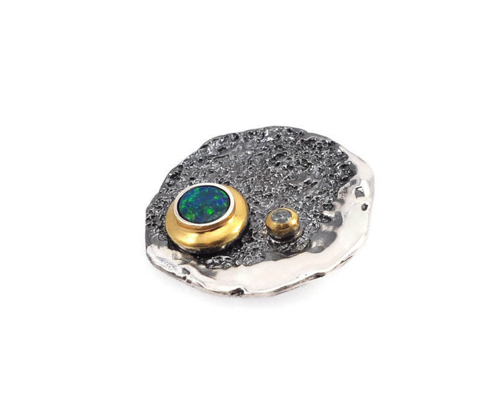Anhänger Silber geschwärzt mit Opal Doublette und blauem Topas