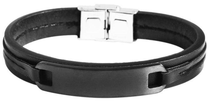 Armband aus Echtleder und Edelstahl, schwarz/schwarz