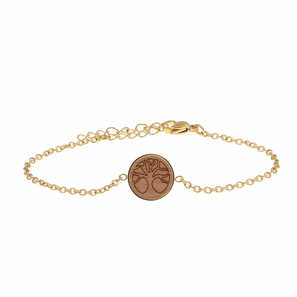 Bracciale Tree of Life Skyla Gold in acciaio inossidabile e noce
