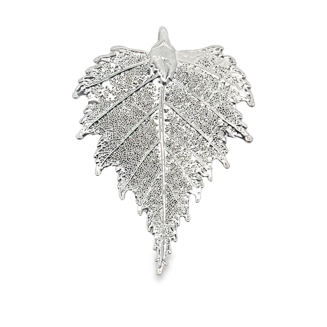 Birkenblatt Anhänger, Echtblatt mit Kette, rhodiniert