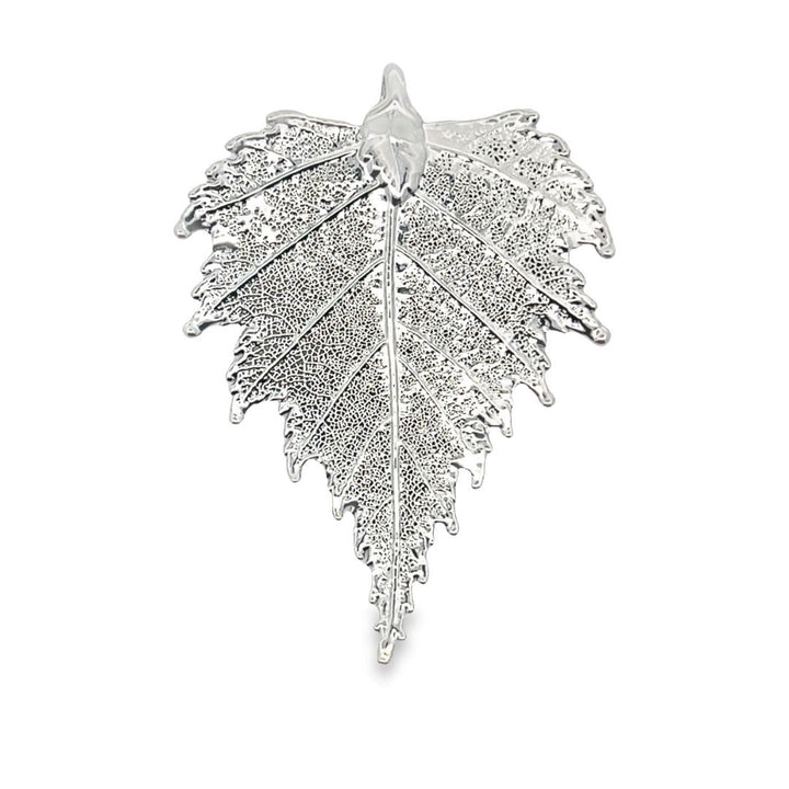 Birkenblatt Anhänger, Echtblatt mit Kette, rhodiniert
