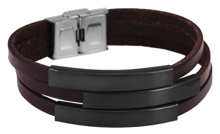 Echtlederarmband, dreireihig mit Gravurplatten, dunkelbraun/schwarz