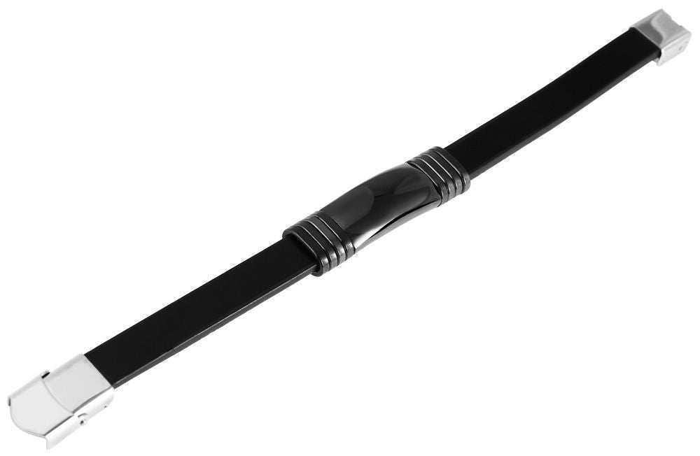 Echtlederarmband mit Edelstahlelement, Gravurplatte, schwarz