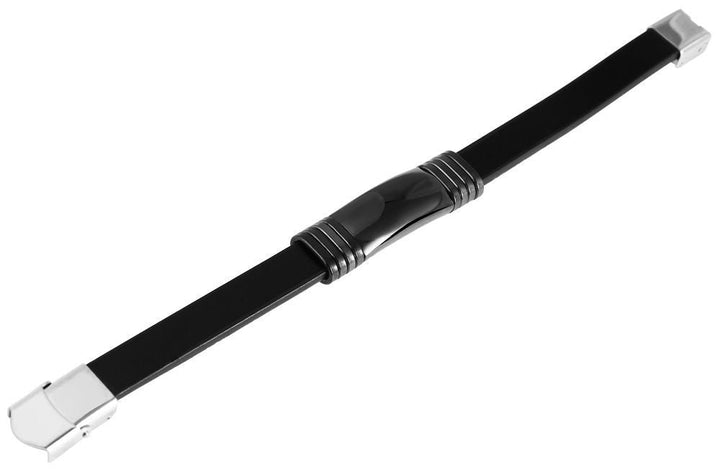 Echtlederarmband mit Edelstahlelement, Gravurplatte, schwarz