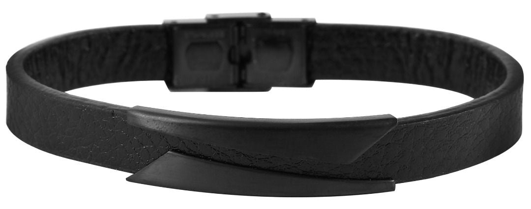 Echtlederarmband mit Edelstahlelement, schwarz/schwarz