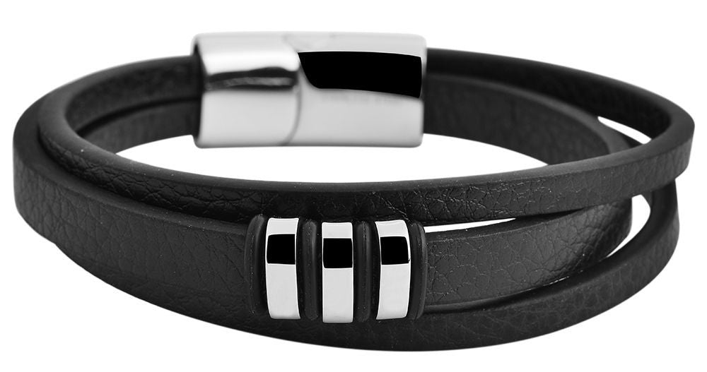 Echtlederarmband mit Edelstahlelement, schwarz/silberfarben