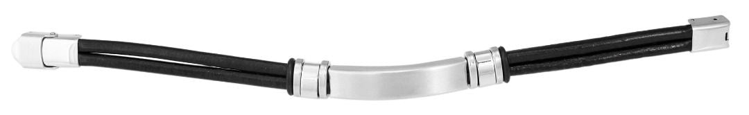 Echtlederarmband mit Edelstahlgravurplatte, schwarz/silberfarben
