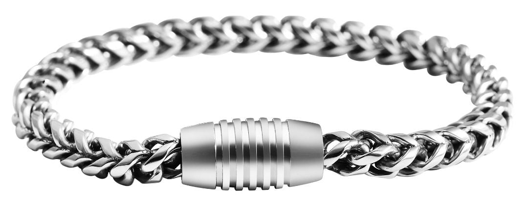 Bracciale grumetta in acciaio inossidabile, chiusura magnetica, lunghezza 22,5 cm, color argento