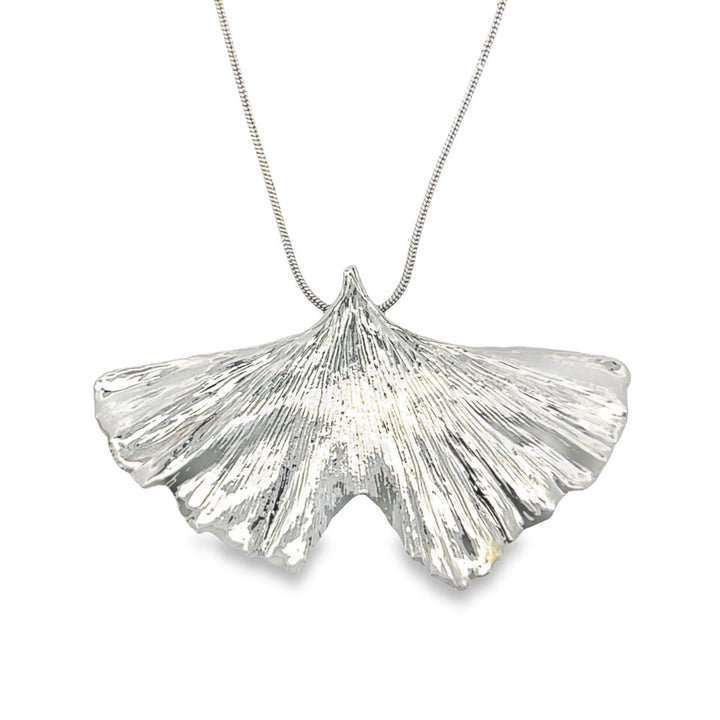 Ginkgo Anhänger, Echtblatt, mit Kette rhodiniert