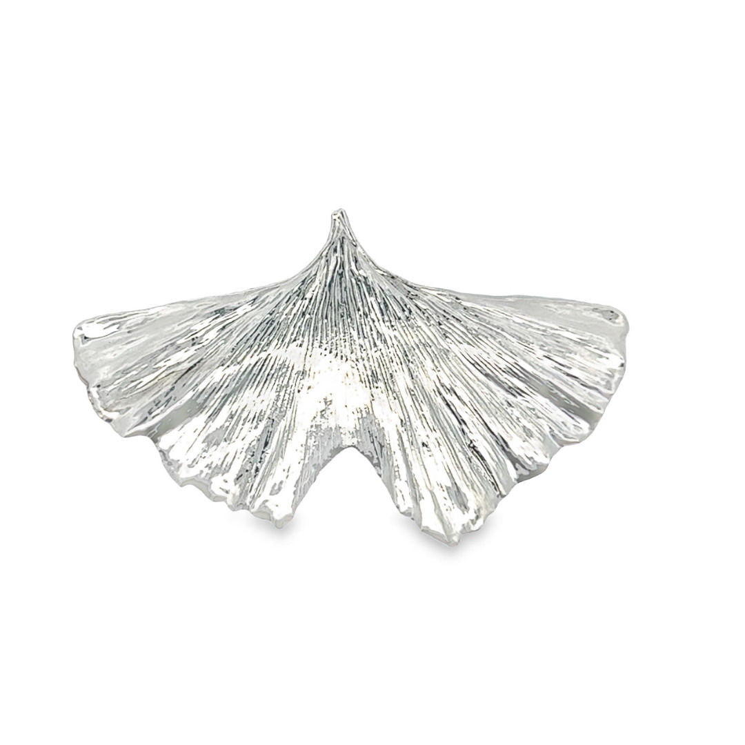Ginkgo Anhänger, Echtblatt, mit Kette rhodiniert