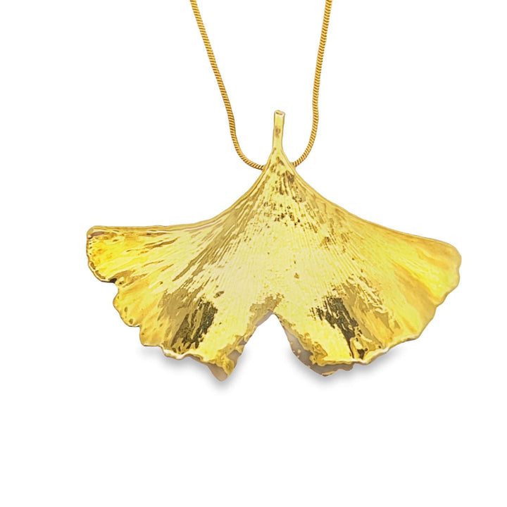 Ginkgo Anhänger, Echtblatt, mit Kette vergoldet