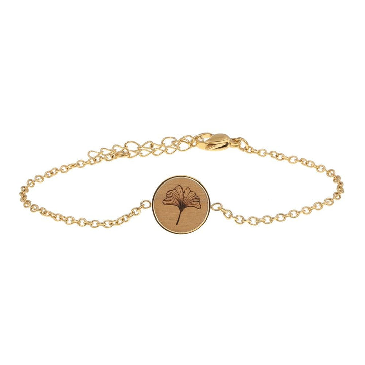 Ginkgo Armband Skyla Gold aus Edelstahl vergoldet und Nussholz
