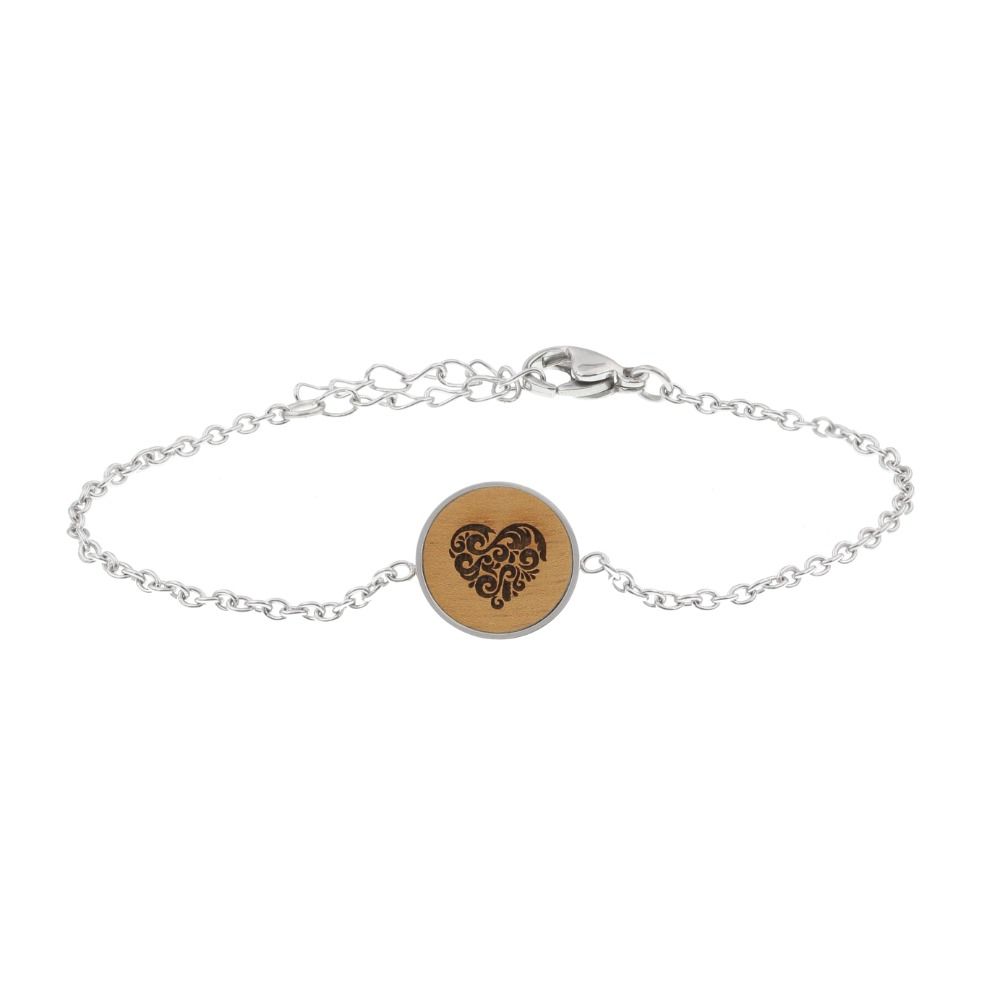 Herz Armband Skyla aus Edelstahl und Nussholz