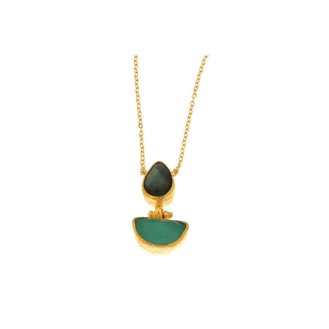 Collana AcquaCalcedonio e Labradorite in ottone placcato oro