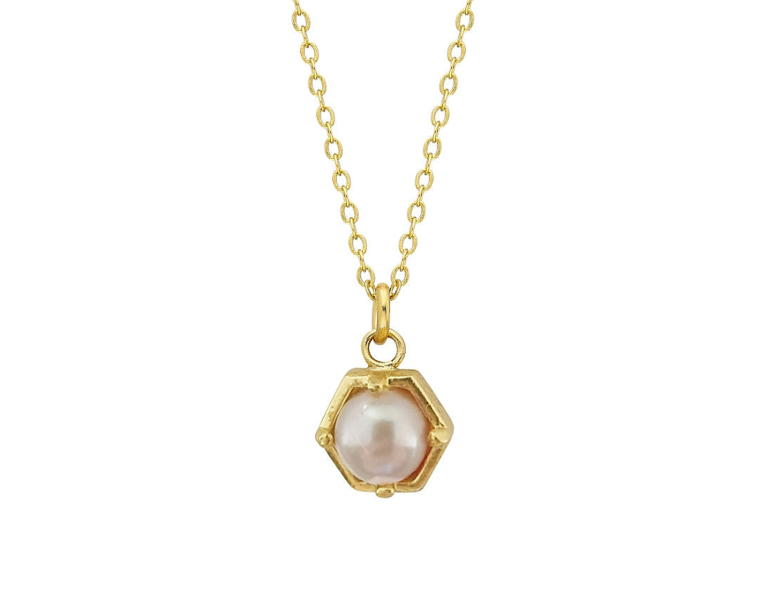 Catena in ottone, placcato oro, perla