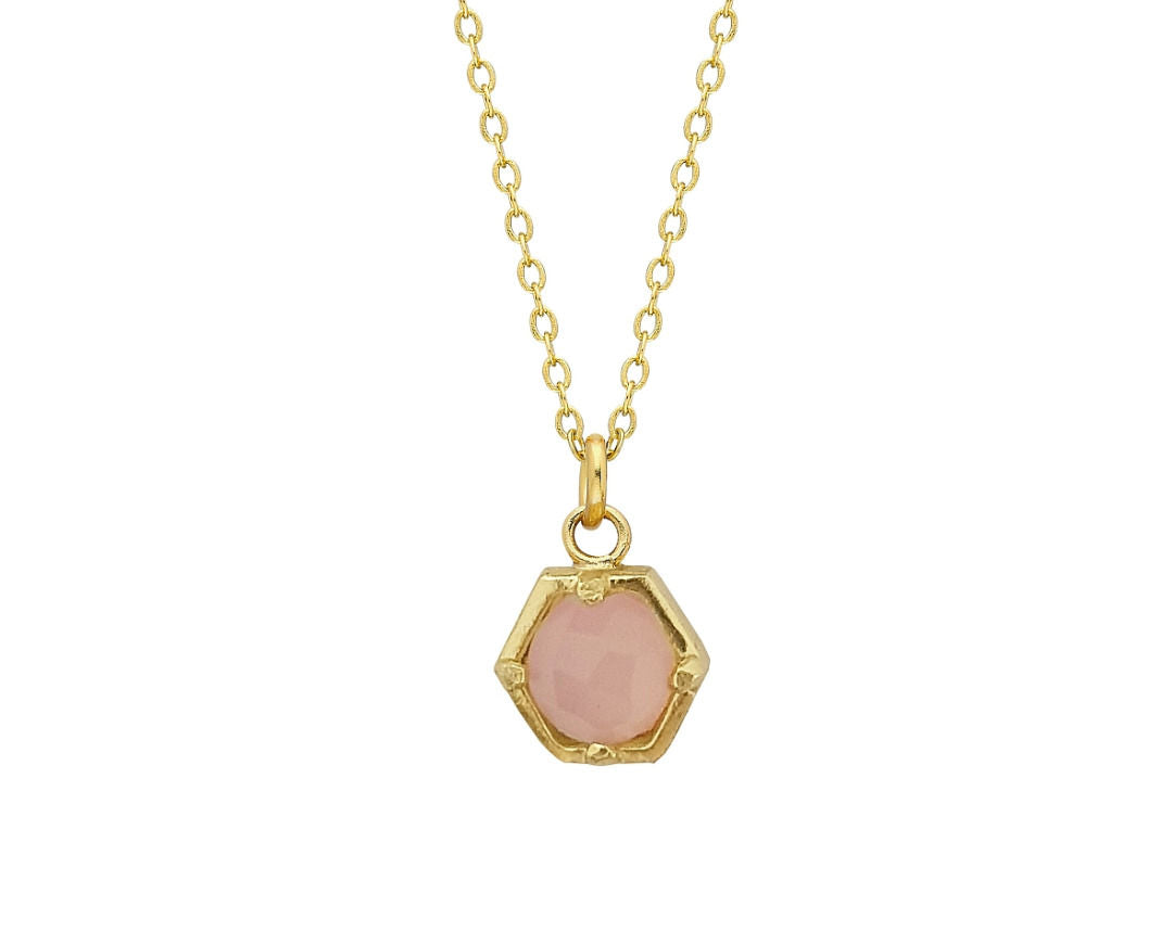 Catena in ottone, placcato oro, quarzo rosa