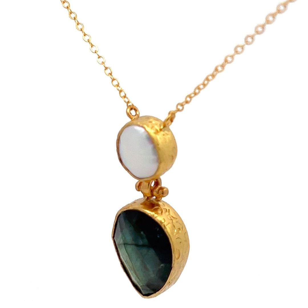 Kette Messing vergoldet Barockperle und  Labradorit