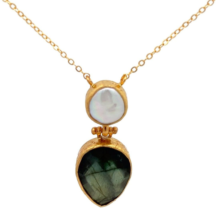 Kette Messing vergoldet Barockperle und  Labradorit