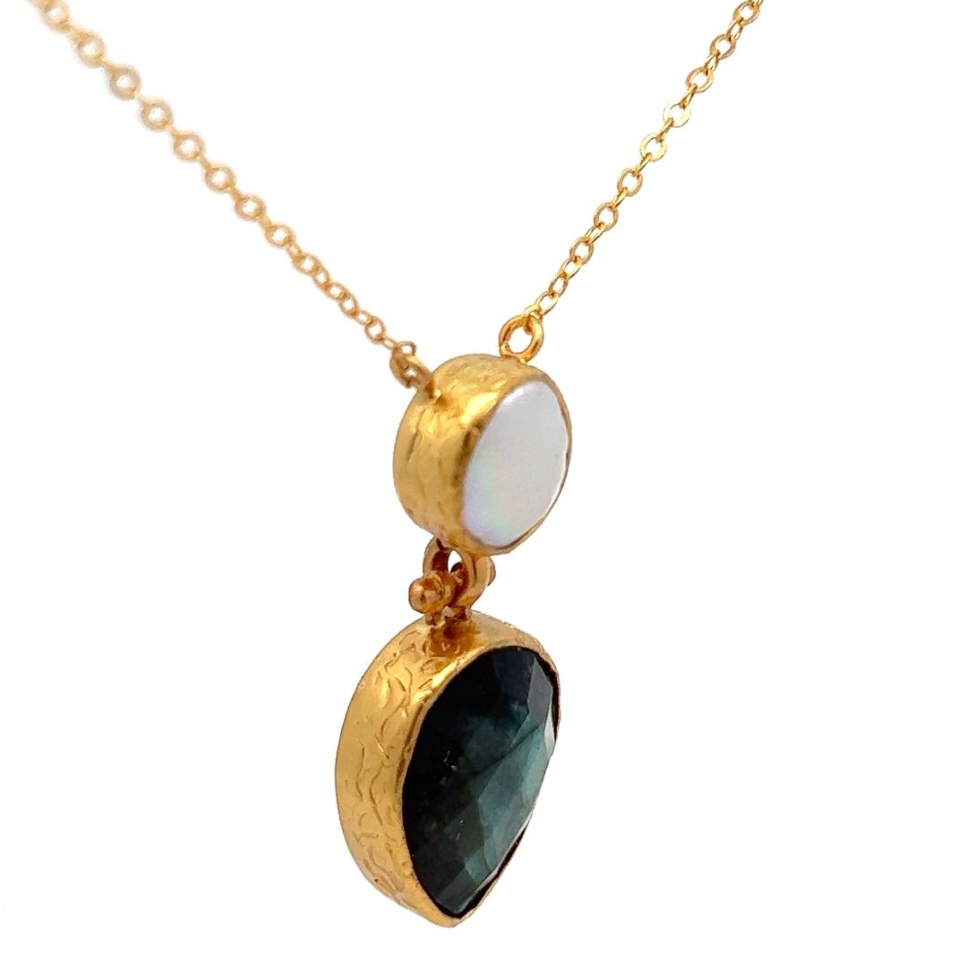 Kette Messing vergoldet Barockperle und  Labradorit