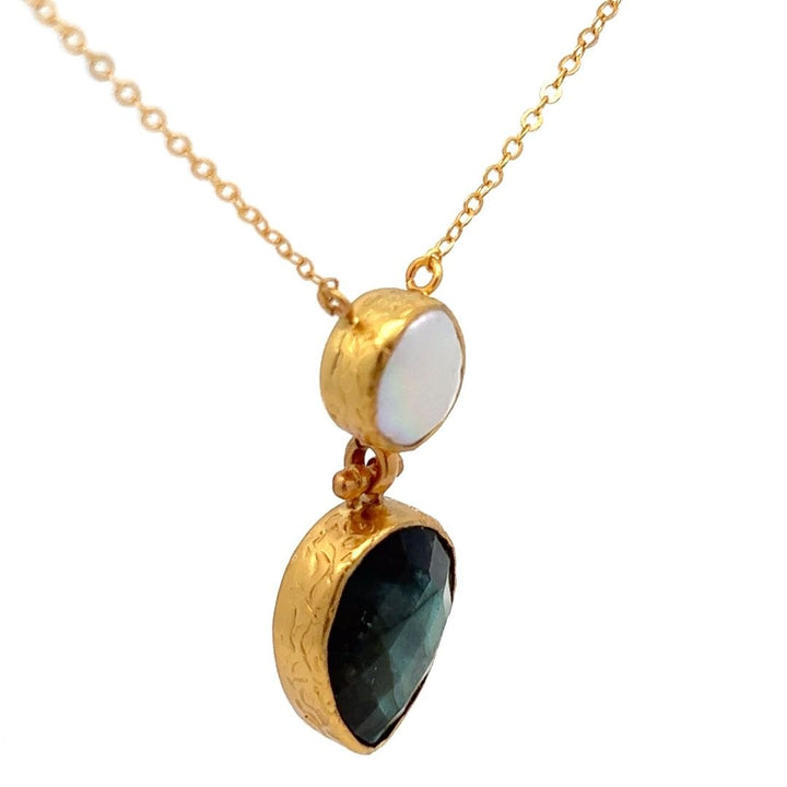 Kette Messing vergoldet Barockperle und  Labradorit