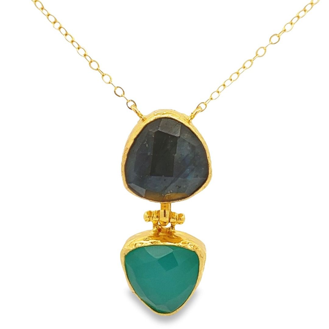 Kette Messing vergoldet mit Aquachalcedon und Labradorit
