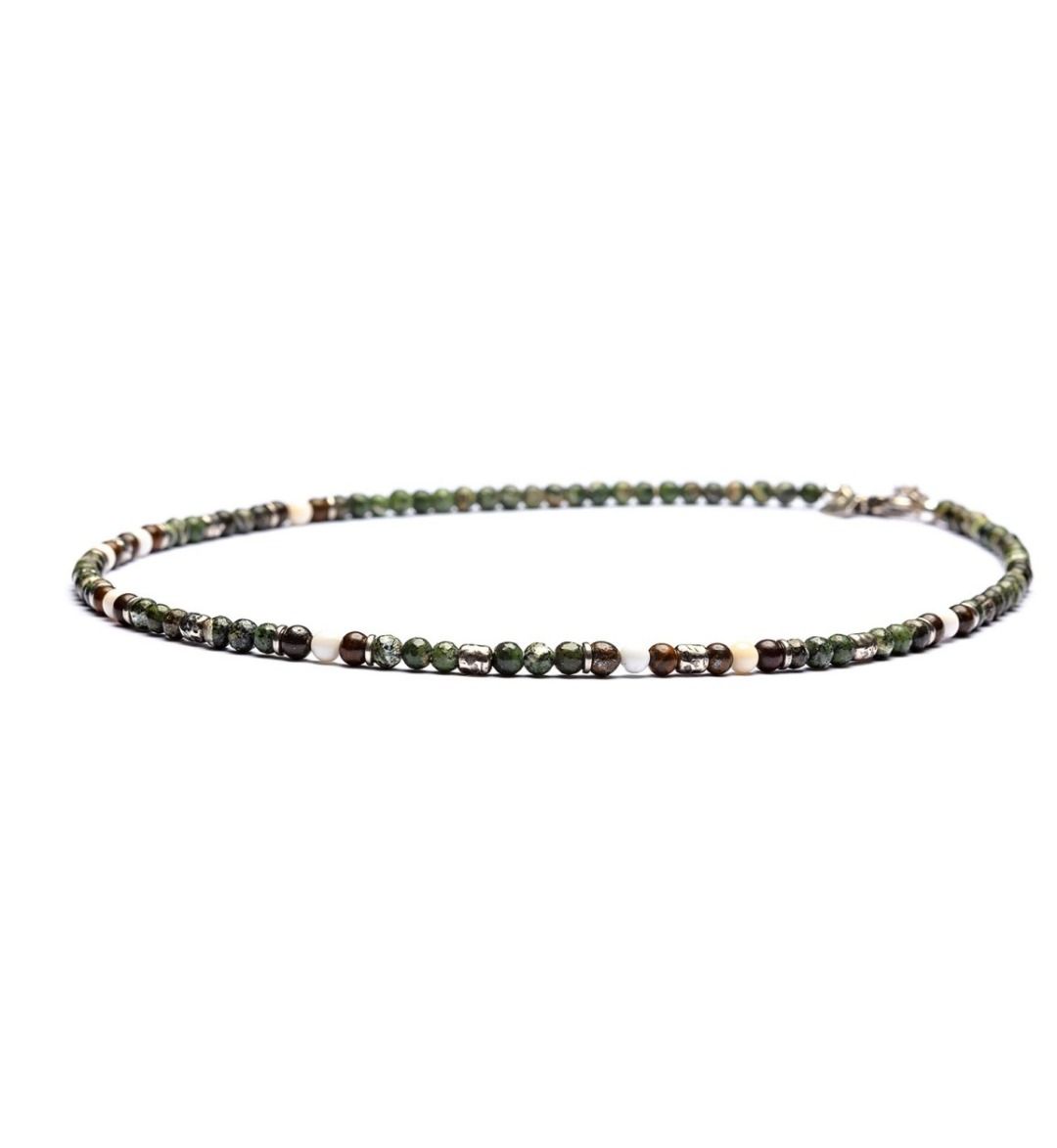 Maratea - Collier 4 mm Kugeln - 925er Silber Serpentin, Bronzit, Perlmutt