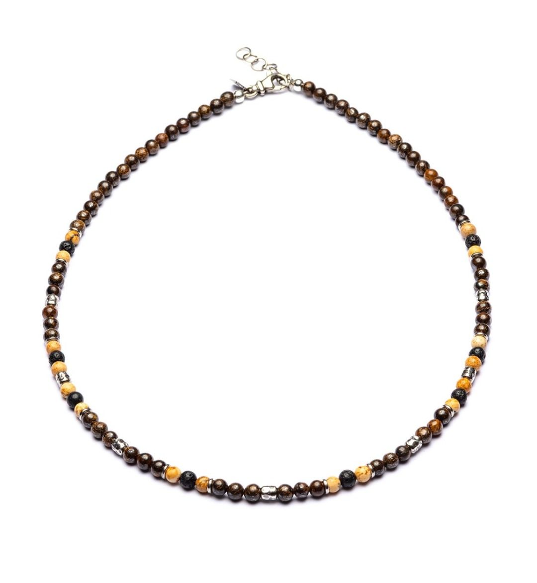 Matera - Collier 4 mm Kugeln - 925er Silber Lava, Bronzit, Paesina Stein