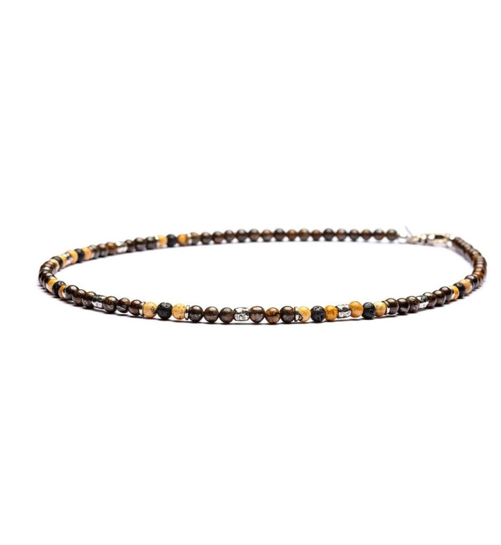 Matera - Collier 4 mm Kugeln - 925er Silber Lava, Bronzit, Paesina Stein