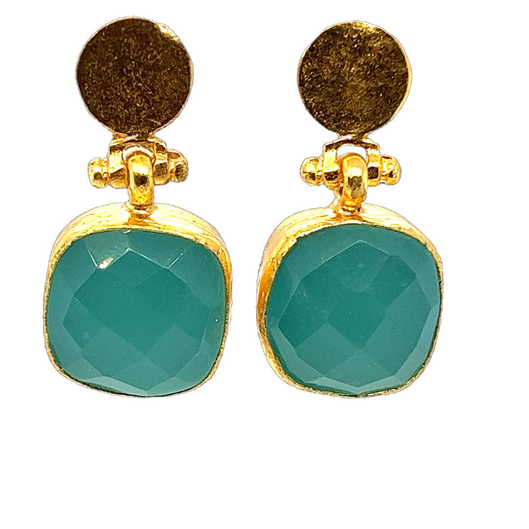 Ohrring Messing vergoldet Aqua Chalcedon