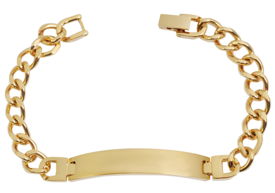 Panzerketten-Armband aus Edelstahl mit Gravurplatte, goldfarbig