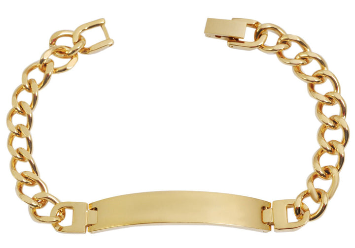 Panzerketten-Armband aus Edelstahl mit Gravurplatte, goldfarbig