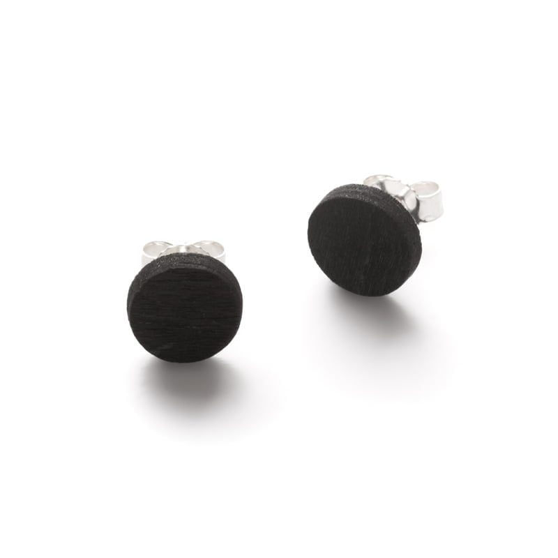 PILKE ROUND Ohrstecker Birke Schwarz Silber