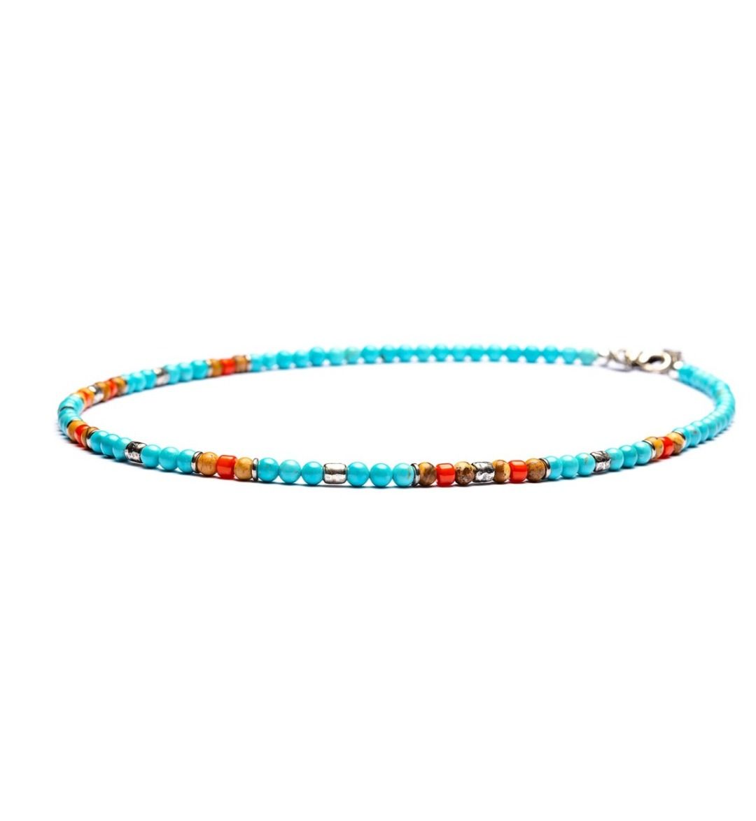 Portofino - Collier 4 mm Kugeln - 925er Silber Howlith, Paesina Stein, weie Kor