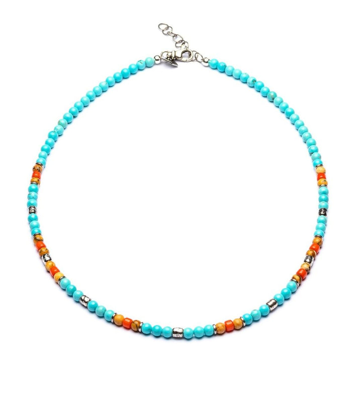 Portofino - Collier 4 mm Kugeln - 925er Silber Howlith, Paesina Stein, weie Kor