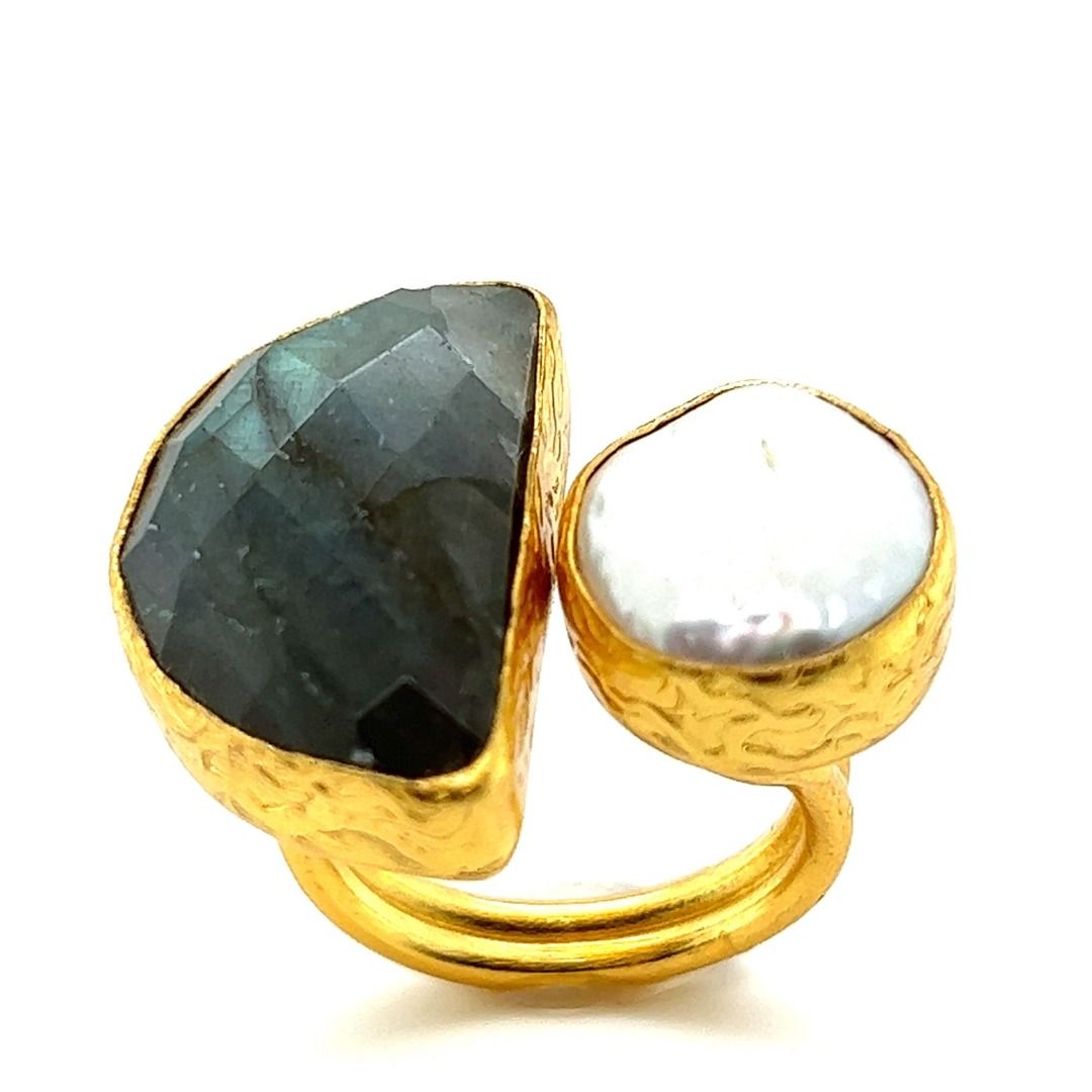 Ring Labradorit und Suesswasserperle