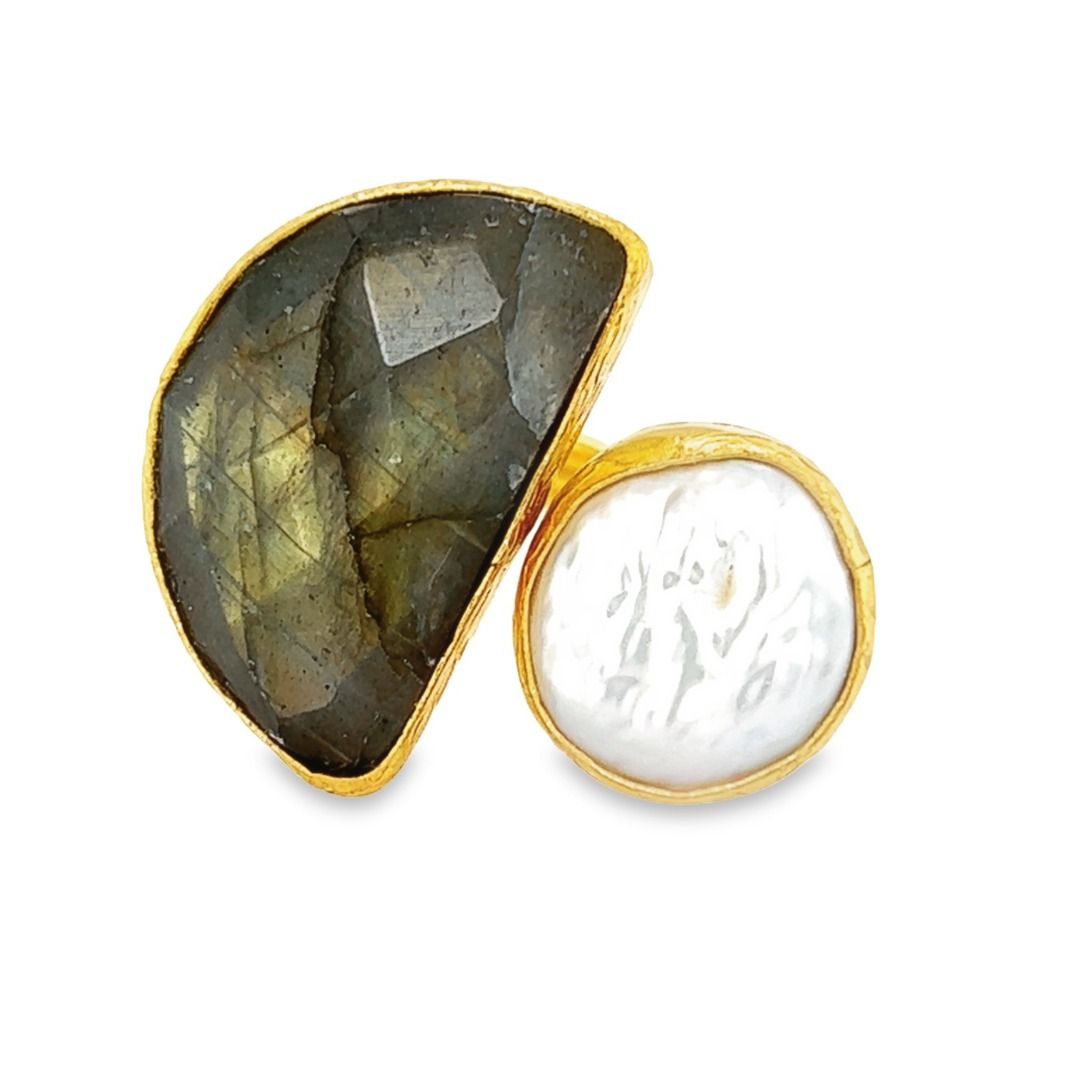 Ring Labradorit und Suesswasserperle