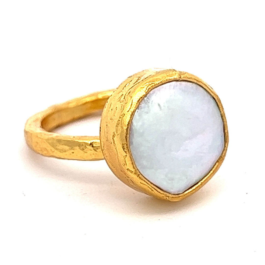 Ring Messing vergoldet Barockperle