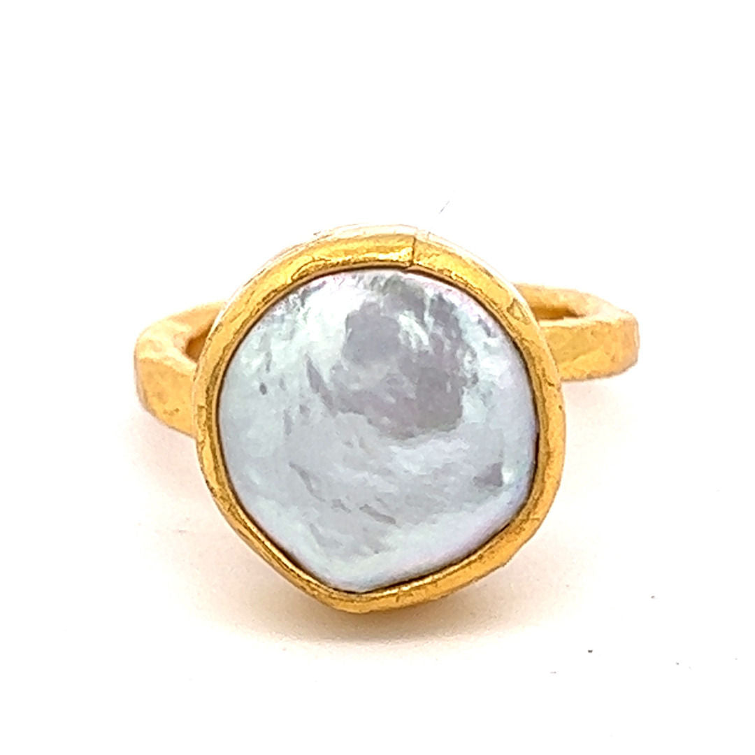 Ring Messing vergoldet Barockperle