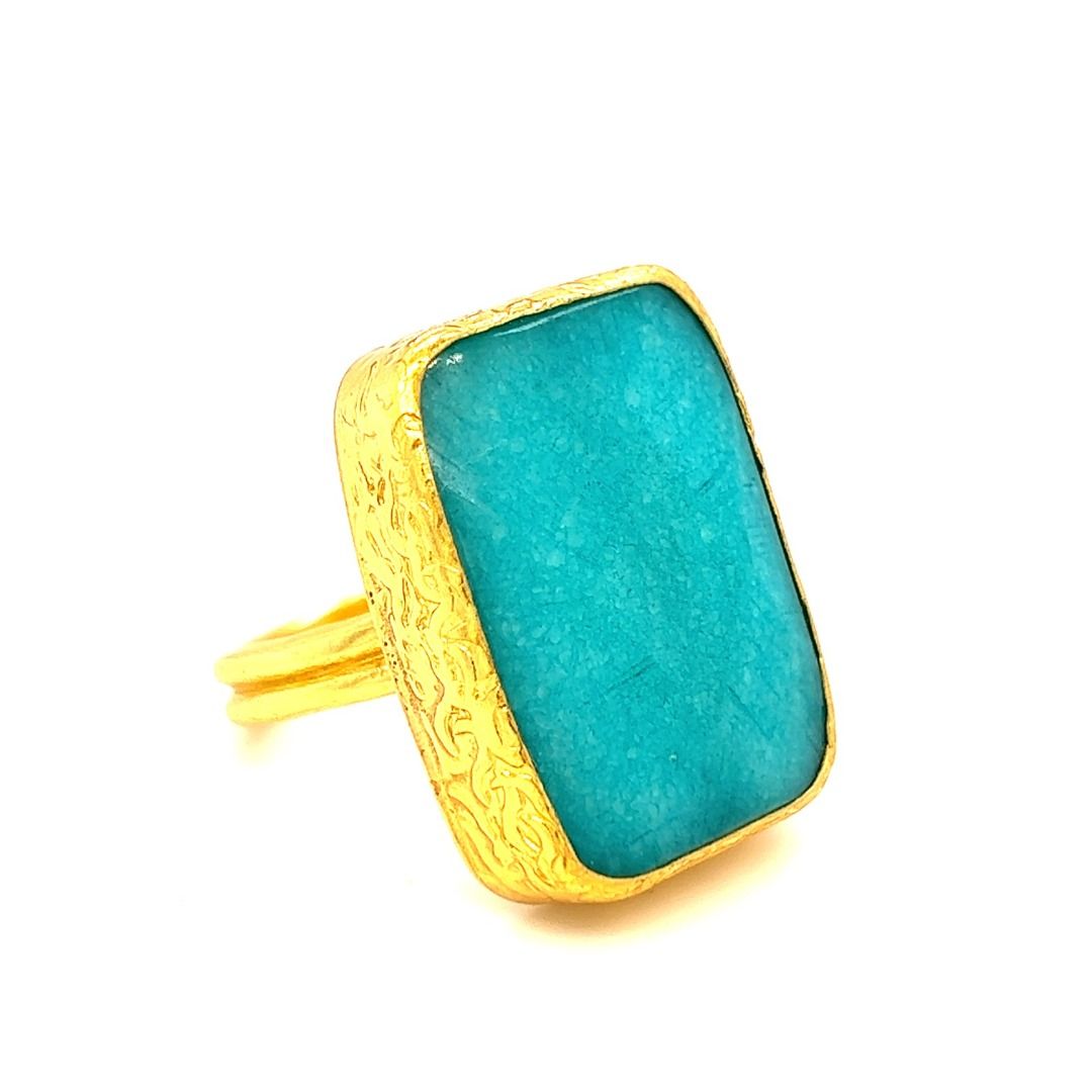Ring Messing vergoldet türkiser Chalcedon