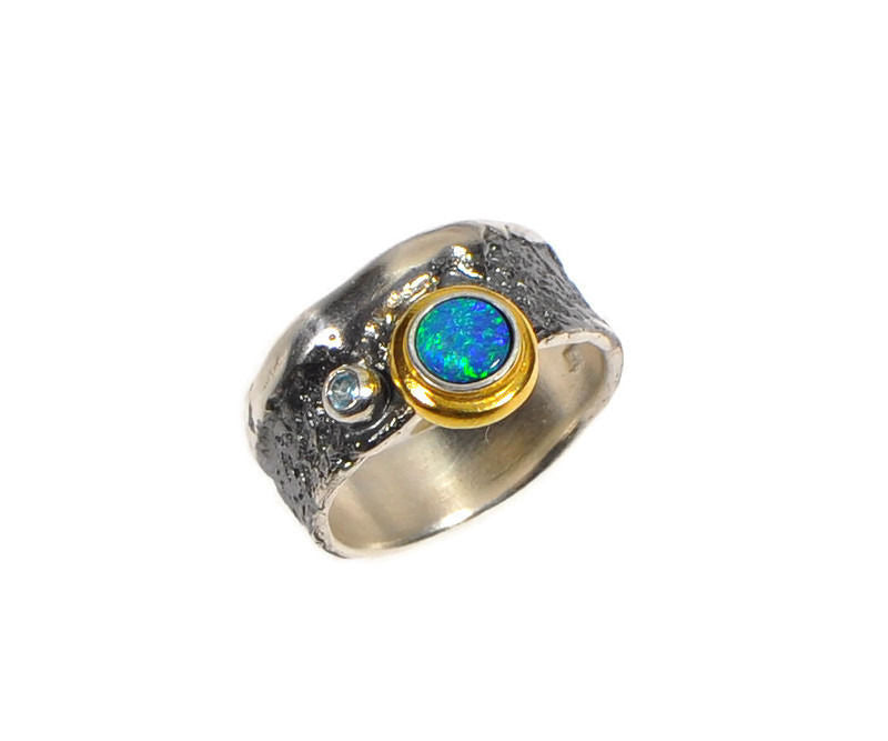 Ring Silber geschwärzt mit Opal Doublette, Gr. 58