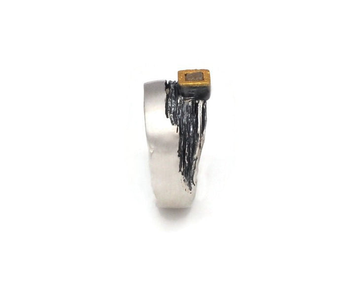 Ring Silber und Silber geschwärzt mit Rohdiamant - Gr. 57