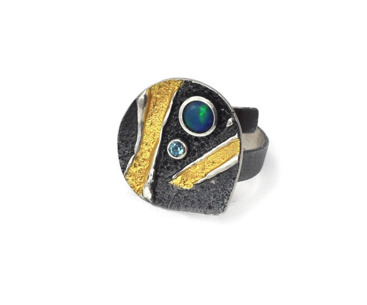 Ring Silber vergoldet - 58 und blauer Topas und Opal Doublette