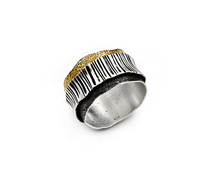 Ring Silber, vergoldet und geschwärzt - Gr.58