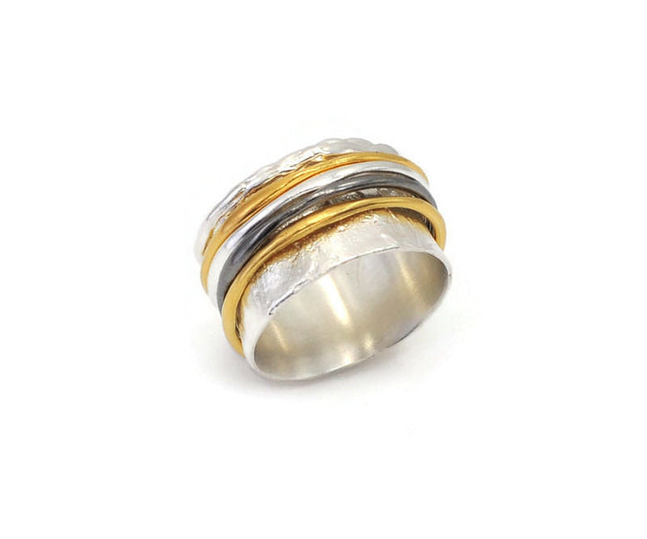 Ring Silber, vergoldet und geschwärzt - Gr. 60