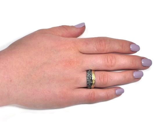 Ring Silber vergoldet und geschwärzt, Gr. 59