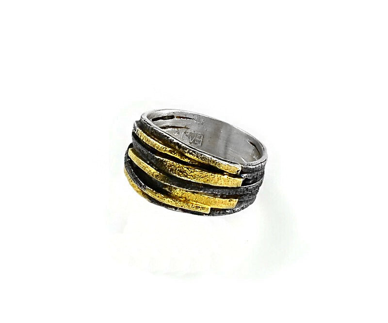 Ring Silber geschwärzt und vergoldet Gr. 59